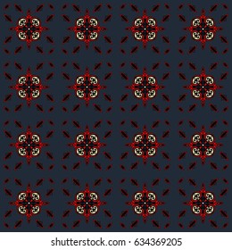 Vector illustration. repeating luxury classic ornament Seamless abstract royal victorian texture for wallpapers pattern on a black backdrop.