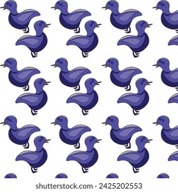 Vector illustration with repeating pattern. Patterned filling in the shape of a bird in shades of blue. Two birds against each other. Shape, pattern, animal, bird, wings, beak

