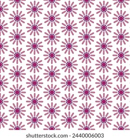Vector illustration with a repeating pattern in the shape of a simple geometrically tuned flower. Simple geometric flowers arranged in an area. Flowers, pattern, fabric, background, repeating.