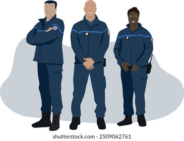 vector illustration representing characters, prison guards, French prison guards, men and women
