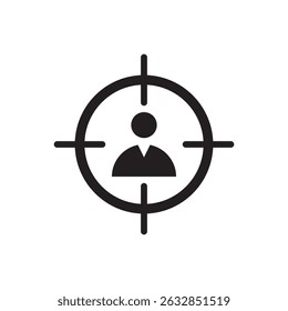 Vector illustration representing focus on a specific individual or customer using a crosshair icon. Ideal for marketing, targeting, or business strategy visuals.