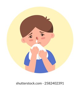A vector illustration representing a runny nose. Often associated with common colds and allergies (boy)