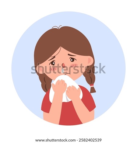 A vector illustration representing a runny nose. Often associated with common colds and allergies. (Girl)
