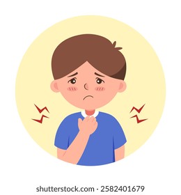 A vector illustration representing a sore throat focusing on throat pain and illness prevention. (boy)