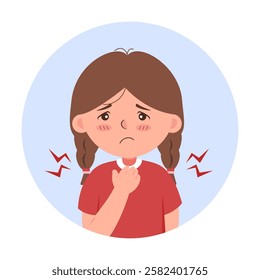 A vector illustration representing a sore throat focusing on throat pain and illness prevention. (Girl)