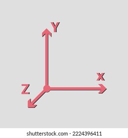 Vector illustration representing the x, y and z axes of movement in three dimensions, exact sciences, education.