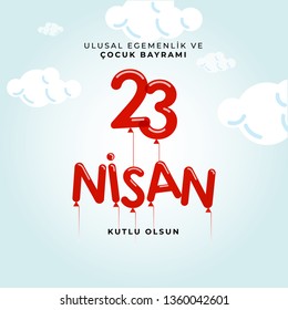 Vector Illustration of the Republic Celebration and Children's Day in Turkey. Translation: Turkish April 23 National Sovereignty and Children's Day