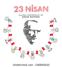 Vector Illustration of the Republic Celebration and Children's Day in Turkey. Translation: Turkish April 23 National Sovereignty and Children's Day