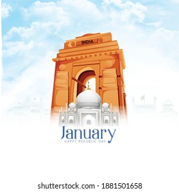 Vector illustration Republic Day Celebration of Indian  with 26january text