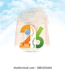 Vector illustration Republic Day Celebration of Indian  with 26january text