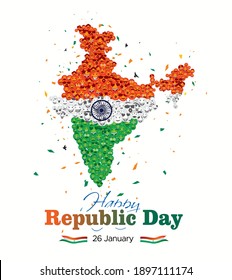 Vector Illustration "Republic day of India" 26 January India get Republic Day parade, people celebrating hutting background with  tricolor flag, monuments and kite flying creative