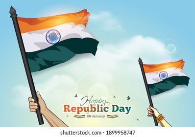 Vector Illustration, Republic Day Of India And Indian People Army Holding Flag On 26 January Parade At India Gate