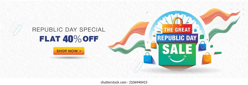 Vector Illustration Republic Day Of India Sale Banner. Shopping Deal Offer Discount Creative Logo