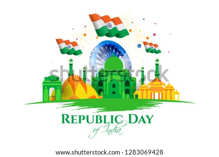 vector illustration . Republic day of India on January 26 .69 years later, in 1950. graphic design for a holiday greeting card decoration, flyers, brochures, posters. abstract tricolor india