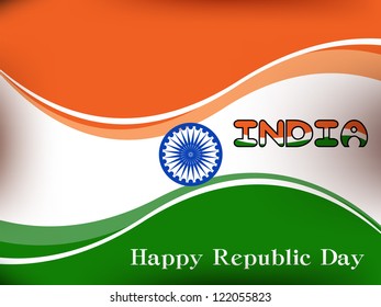Vector illustration of  Republic Day in smooth wave with shiny color.