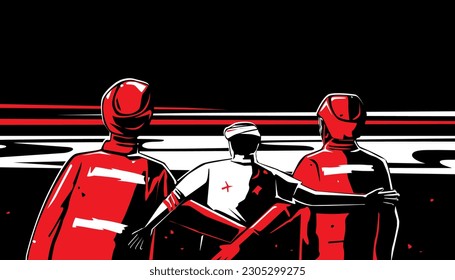 Vector illustration of rescue team helping injured people from the accident.