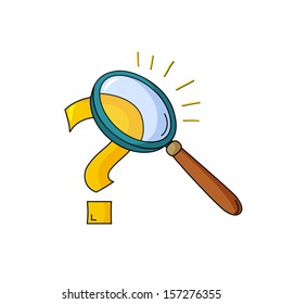 Vector illustration of research concept with magnifying glass and question