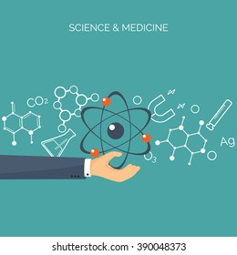Vector illustration. Research. Flat backgrounds set. Distance education,learning. Online courses, web school. Knowledge,information. Study process. E-learning.
