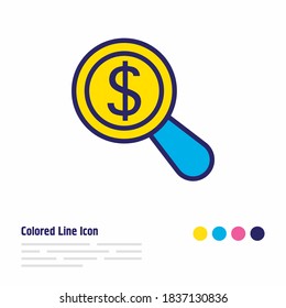 Ilustración vectorial de la línea coloreada del icono de investigación. También se puede utilizar como elemento de icono de magnificación un elemento de administración hermoso.