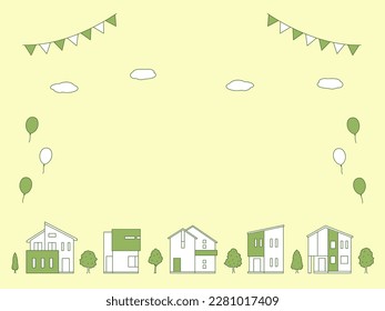 Vector illustration of residential area with garland and balloons and copyspace