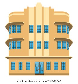 Vector Illustration Residential Building. House In Art Deco Style. Luxury House Exterior