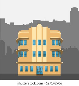 Vector Illustration Residential Building. House In Art Deco Style. Luxury House Exterior