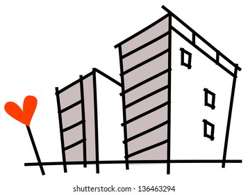 Ilustración vectorial de los edificios residenciales
