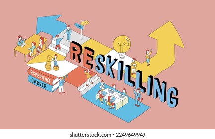 Vector illustration of reskilling concept. Upskilling, Reskill.