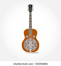 Vector Illustration Of Resonator Guitar Isolated On A White Background. Resophonic Guitar. Bluegrass And Country Music.