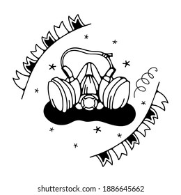 Vector illustration with respirator. Isolated on a white background. Cute doodle illustrations.