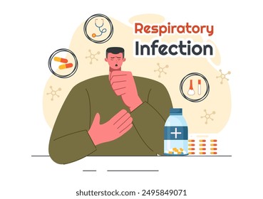 Vektorillustration von Atemwegsinfektionen und Lungenentzündungen durch Viruszellen auf einem Hintergrund im Gesundheitswesen und medizinischen Konzept