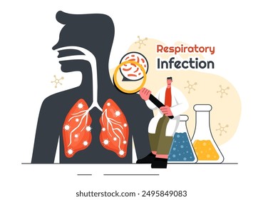 Vector Illustration of Respiratory Infection and Inflammation in the Lungs Caused by Virus Cells on a Background in Healthcare and Medical Concept