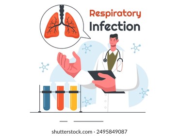 Vector Illustration of Respiratory Infection and Inflammation in the Lungs Caused by Virus Cells on a Background in Healthcare and Medical Concept
