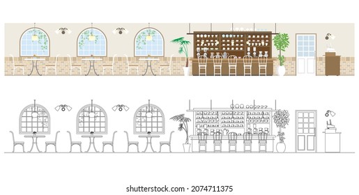 Vector illustration of restaurant. Illustration of a cafe.