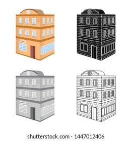 Vector illustration of restaurant and courthouse icon. Collection of restaurant and school stock symbol for web.