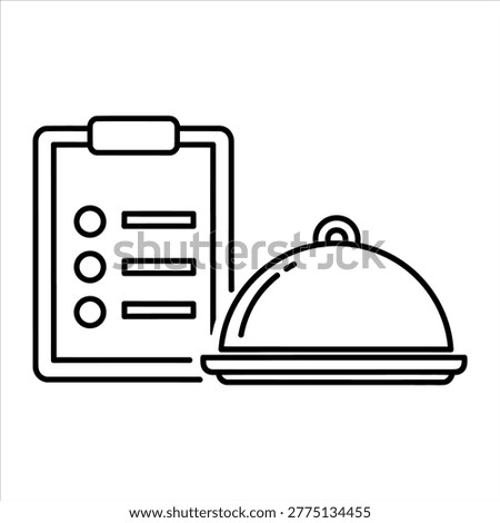 Vector illustration of a restaurant food menu checklist and serving platter cloche icon with checklist, restaurant