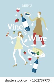 Vector illustration for a restaurant. Food, wine and party. Menu.