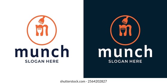 Vector illustration of a restaurant with the initials M with a two-fork logo design.