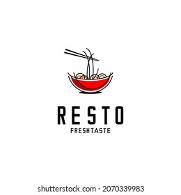 vector illustration of restaurant logo, a bowl of boiled noodles vector