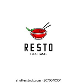 vector illustration of restaurant logo, red bowl and stick vector