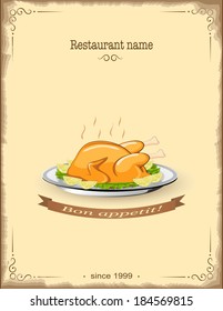 vector illustration restaurant menu with chicken on the vintage background- eps10
