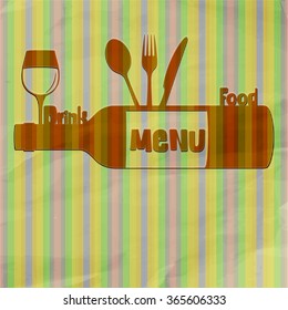 Vector illustration of a restaurant menu template cover food and beverages made with stripes in color tones.