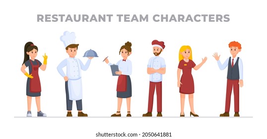 Vector illustration of restaurant staff. Restaurant staff staff characters.