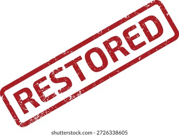 Ilustración vectorial de un sello de goma grunge rojo "restaurado" aislado sobre un fondo blanco, ideal para indicar el Estado de recuperación o finalización.