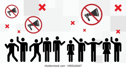 vector illustration restricted loudspeaker and crowd of people for freedom of speech problems visual