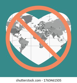 vector illustration of restricted travel and world map in heart shape design