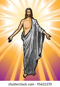 	Vector illustration of the Resurrected Jesus Christ.