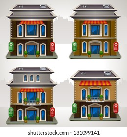 Vector illustration of retail 4 different stores.