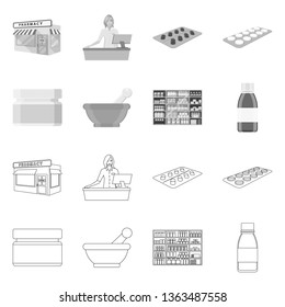 Vector illustration of retail and healthcare icon. Set of retail and wellness stock symbol for web.