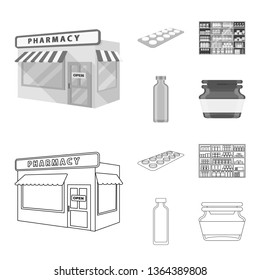 Vector illustration of retail and healthcare icon. Collection of retail and wellness vector icon for stock.